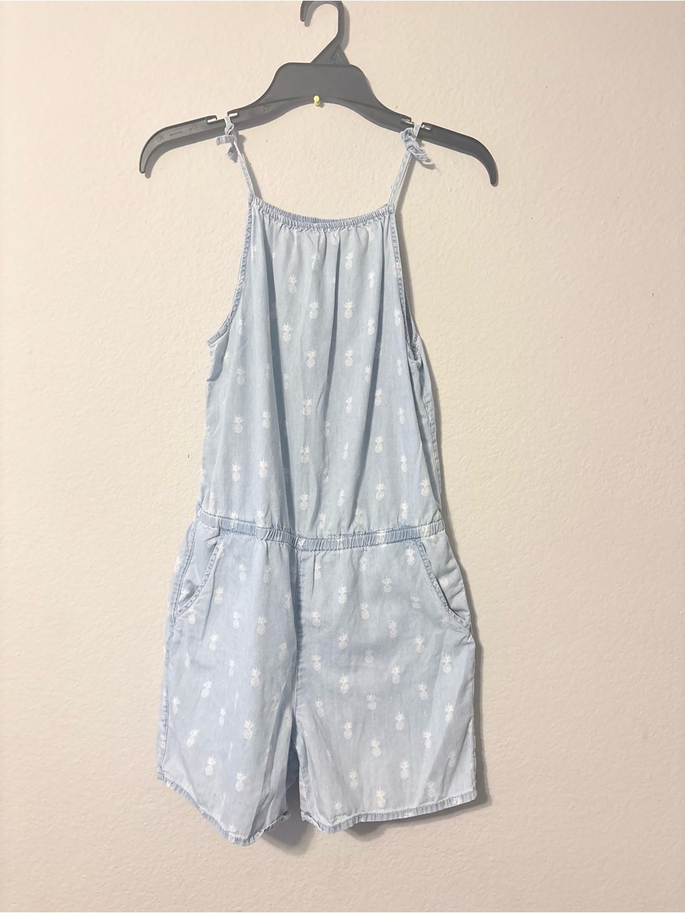 Pre-owned GAP Denim Light Blue Pineapple Girls Romper /Size XXL (14-16)